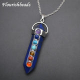 Lapis Lazuli Stone Point Pendant Necklace with 7 Chakra Stones