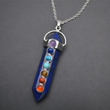Lapis Lazuli Stone Point Pendant Necklace with 7 Chakra Stones