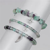 Lucite Fluorite Bracelet Set 3pcs Sun Wing Charm Star Beads Bangles