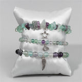 Lucite Fluorite Bracelet Set 3pcs Sun Wing Charm Star Beads Bangles