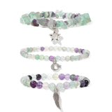 Lucite Fluorite Bracelet Set 3pcs Sun Wing Charm Star Beads Bangles
