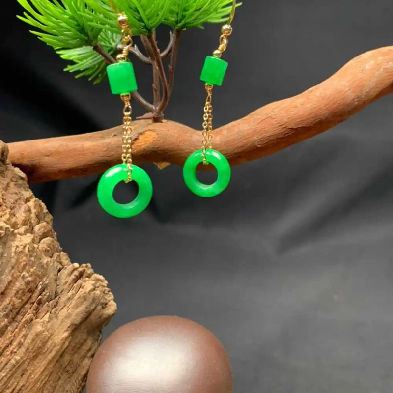 Natural Jadeite Jade Earrings 18k Hook Eardrop Holiday CARNIVAL FOOL'S