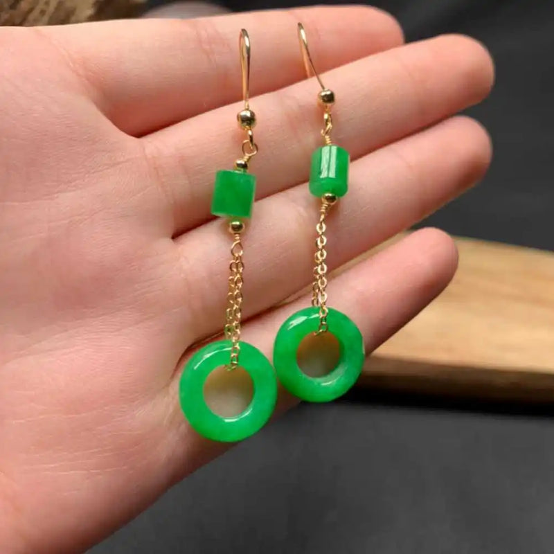 Lucky Jadeite Jade Earrings 18k Hook Eardrop Wedding Ear stud