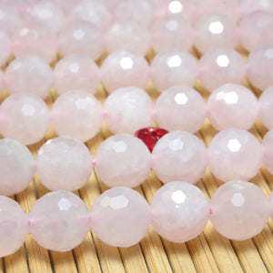 Madagascar Rose Quartz Faceted Round Loose Beads Gemstone Bracelet Necklace
