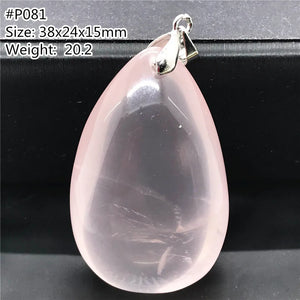 Madagascar Rose Quartz Pendant Pink Love Gift Crystal Beads Silver Water Drop