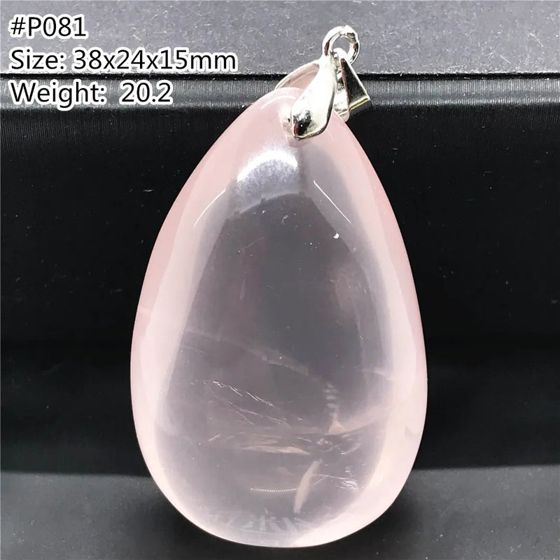 Madagascar Rose Quartz Pendant Pink Love Gift Crystal Beads Silver Water Drop