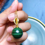 Natural Malachite 18mm Round Bead Necklace Pendant Charm Crystal Gem