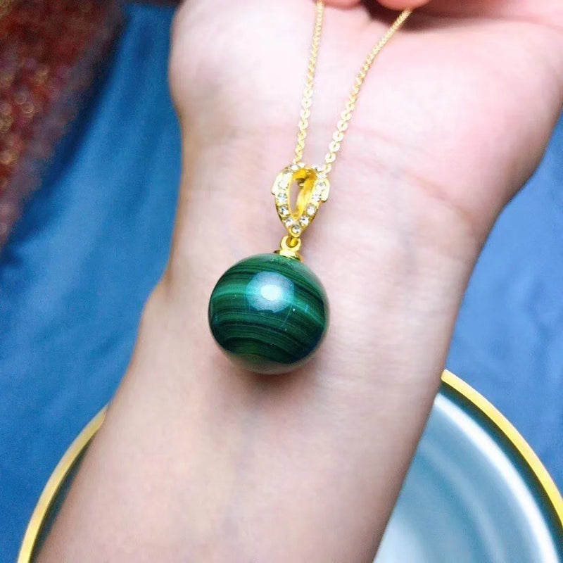 Natural Malachite 18mm Round Bead Necklace Pendant Charm Crystal Gem