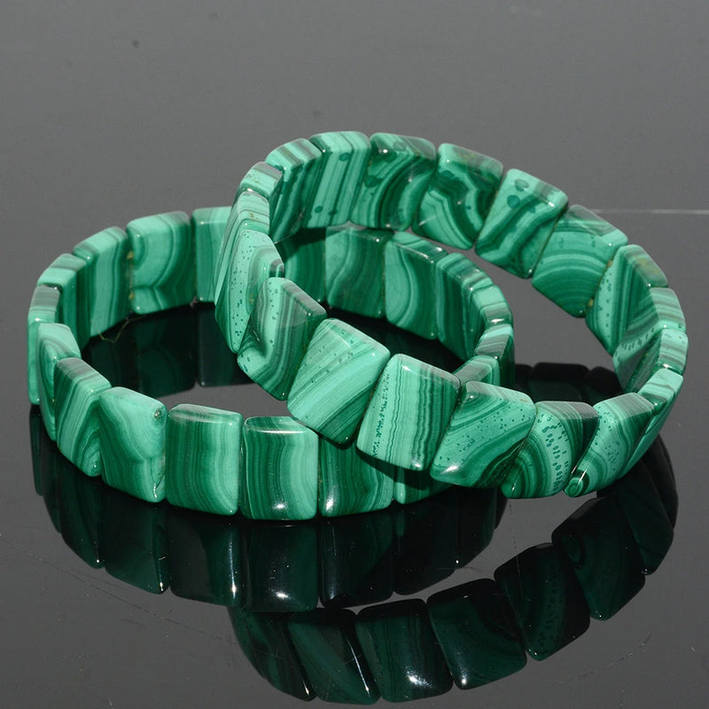 Natural Malachite Flat Rectangle Bracelet 10x14mm