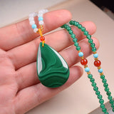 Malachite Gemstone Beads Chain Long Necklace Woman Necklaces