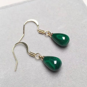 Hand Carved Malachite Drop Jade Earrings for Men and Women