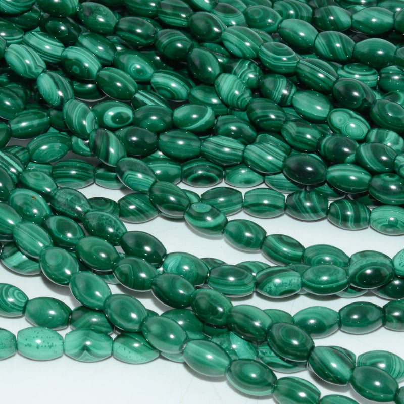 Natural Malachite Loose Rice Beads 6x9mm
