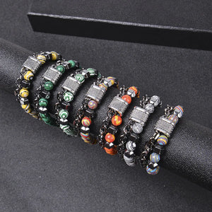 Malachite Peacock Stone Beaded Bracelet Stainless Steel Chain Yoga Healing
