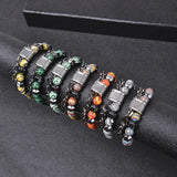 Malachite Peacock Stone Beaded Bracelet Stainless Steel Chain Yoga Healing