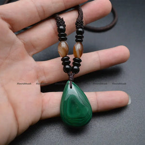 Malachite Stone Water Drop Pendant Necklace Vintage Jewelry