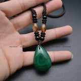 Malachite Stone Water Drop Pendant Necklace Vintage Jewelry