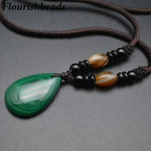 Malachite Stone Water Drop Pendant Necklace Vintage Jewelry
