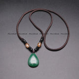 Malachite Stone Water Drop Pendant Necklace Vintage Jewelry