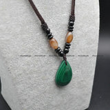 Malachite Stone Water Drop Pendant Necklace Vintage Jewelry