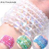 Matte Frosted Moonstone Bead Round AB Crystals 6-10mm