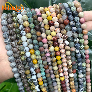 Natural Matte Gemstone Beads Turquoises Quartz Jaspers Round Beads 15"
