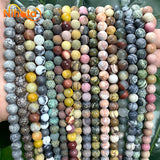 Natural Matte Gemstone Beads Turquoises Quartz Jaspers Round Beads 15"