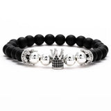 Matte Stones Copper Beads Zircon Crown Bracelet Men Stretch Couples Jewelry