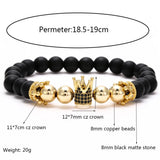 Matte Stones Copper Beads Zircon Crown Bracelet Men Stretch Couples Jewelry