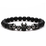 Matte Stones Copper Beads Zircon Crown Bracelet Men Stretch Couples Jewelry