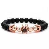 Matte Stones Copper Beads Zircon Crown Bracelet Men Stretch Couples Jewelry