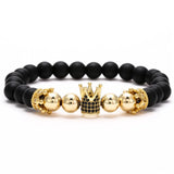 Matte Stones Copper Beads Zircon Crown Bracelet Men Stretch Couples Jewelry