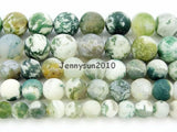Matte Tree Agate Round Beads 15'' Strand 4-12mm 5 Strands