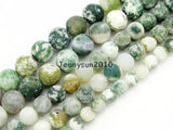 Matte Tree Agate Round Beads 15'' Strand 4-12mm 5 Strands