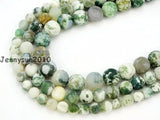 Matte Tree Agate Round Beads 15'' Strand 4-12mm 5 Strands