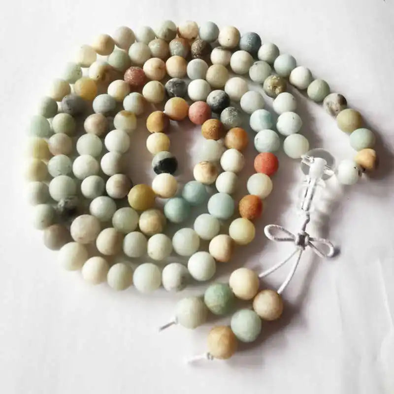 Frosted Amazonite Beads Bracelet for Girls Buddhist Prayer Beads Malas
