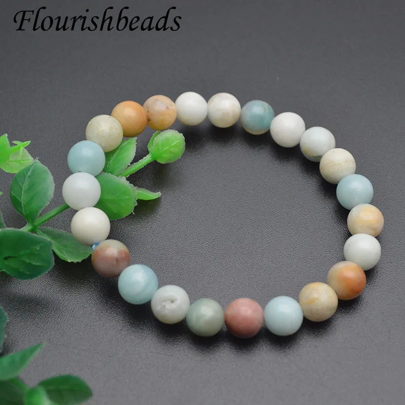 Natural Amazonite Stone Round Beads Strand Bracelet