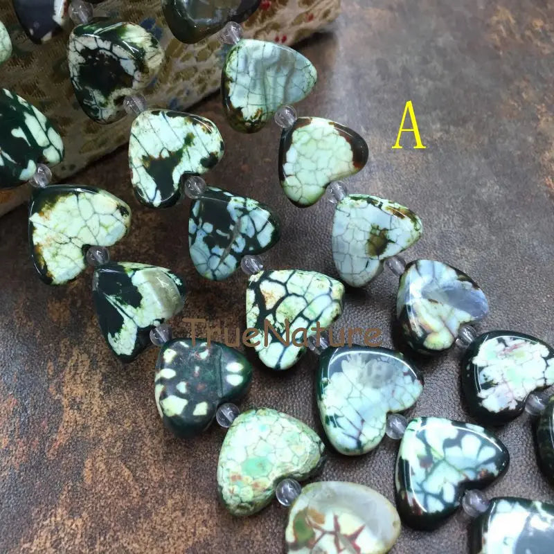 Heart Shape Dragon Vein Agates Quartz Charm Necklace Bracelet