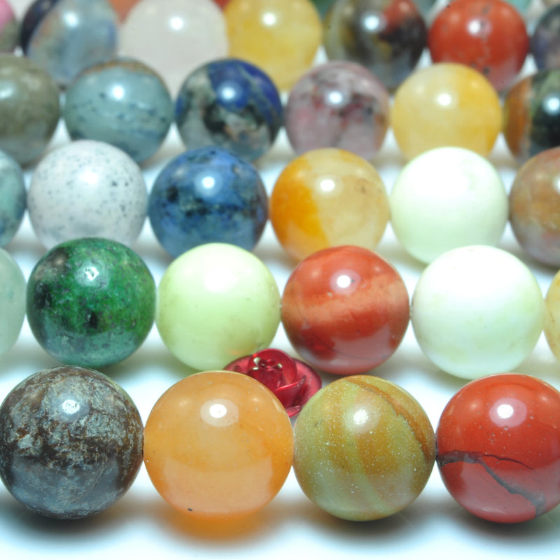 Mixed Multicolor Stones Round Loose Beads Semi Precious Bracelet Necklace