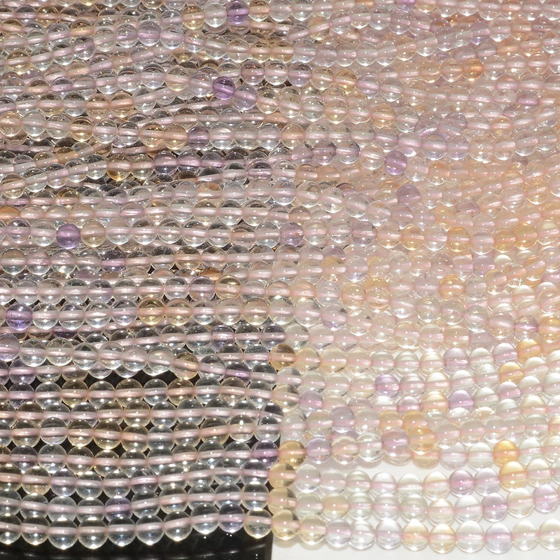 Mixed Quartz Round Beads 4.2mm, Clean Quartz + Citrine + Amethyst
