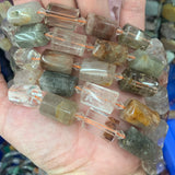 Rutilated Quartz Beads 15'' Sticks Column Barrel DIY Loose Beads