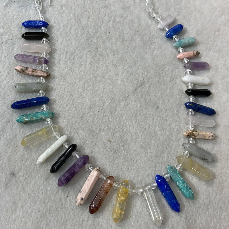 Natural Mixed Semi-precious Stone Beads 15'' Sticks Crystal Point Shape
