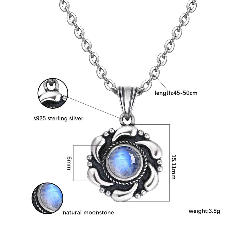 Moonstone 925 Silver Pendant Necklace Vintage Style Women Men Kite Shape