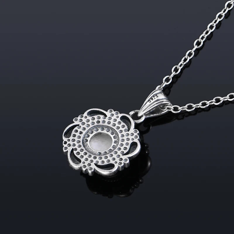 Moonstone 925 Silver Pendant Necklace Vintage Style Women Men Kite Shape