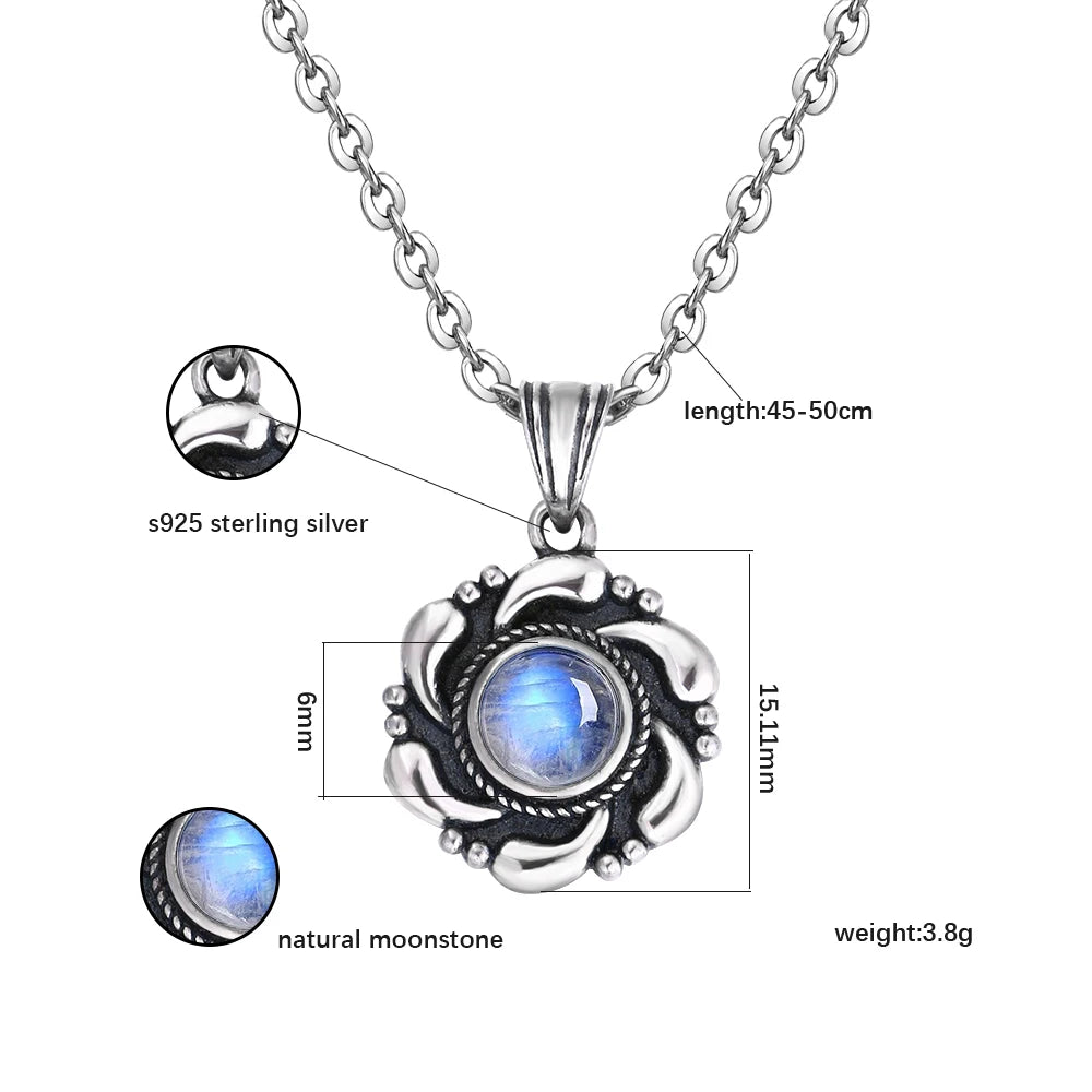 Moonstone 925 Silver Pendant Necklace Vintage Style Women Men Kite Shape