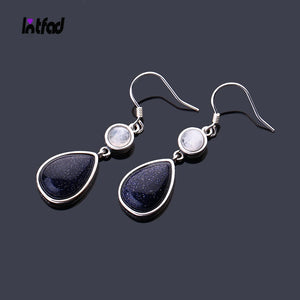 Moonstone Sandstone Earrings 925 Sterling Silver Drop Earring