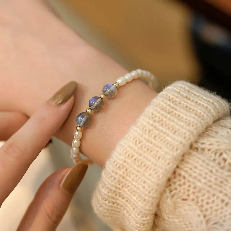 Moonstone Bracelet Fresh Water Pearl Labradorite Stone Beads