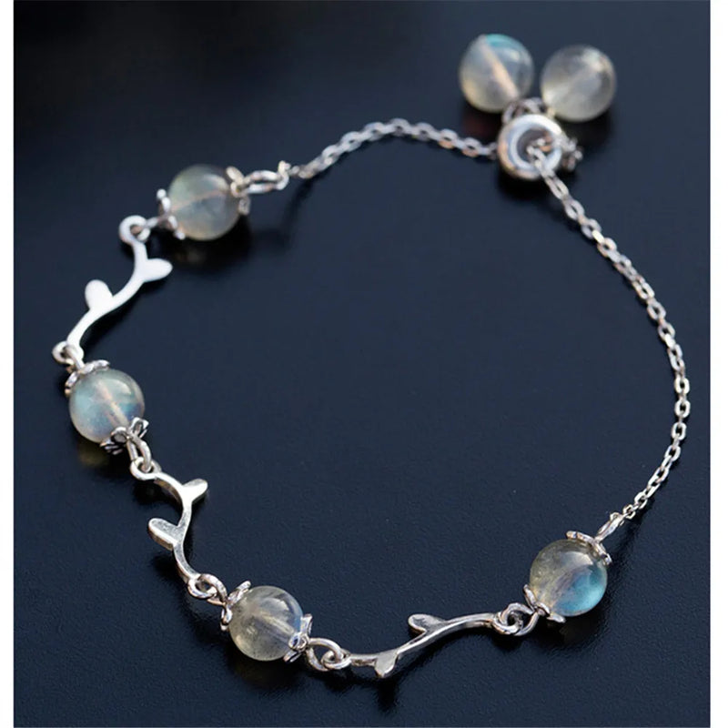 Moonstone Charm Bracelet 925 Silver Beaded Jewelry Gift