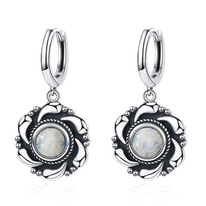 Moonstone Drop Earrings 925 Silver Hoop Party Gift Jewelry