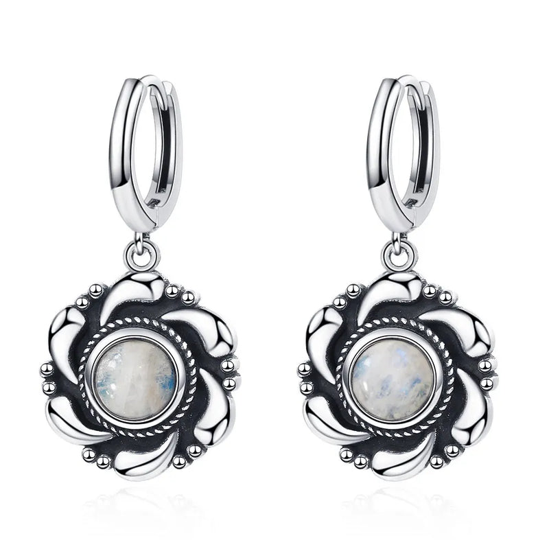 Moonstone Drop Earrings 925 Silver Hoop Party Gift Jewelry