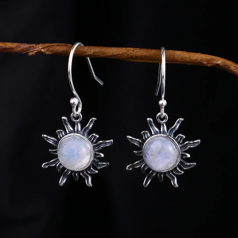 Moonstone Geometric Shape Pendant Necklace Vintage Style Jewelry